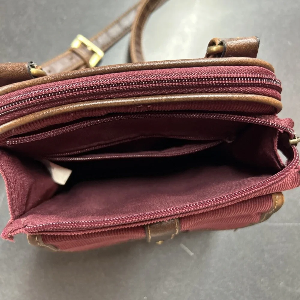 Vtg 90s Corduroy‎ Canvas Leather Purse Crossbody Mini Bag Contempo Casuals
